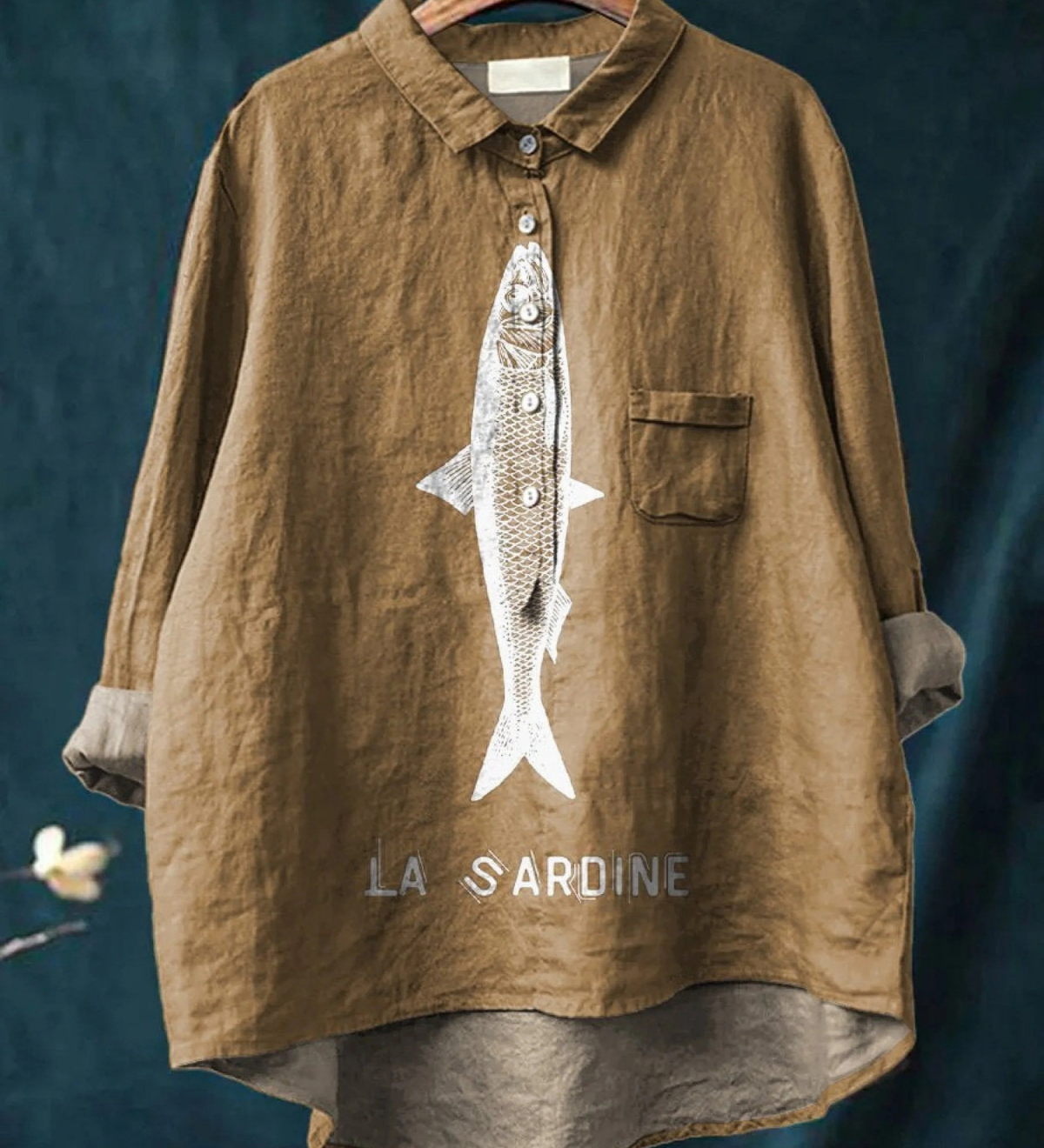 Faye | Printed Women's Casual Shirt with Sardine Graphic