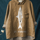 Faye | Printed Women's Casual Shirt with Sardine Graphic
