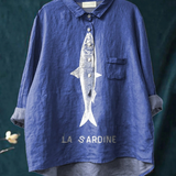 Faye | Printed Women's Casual Shirt with Sardine Graphic