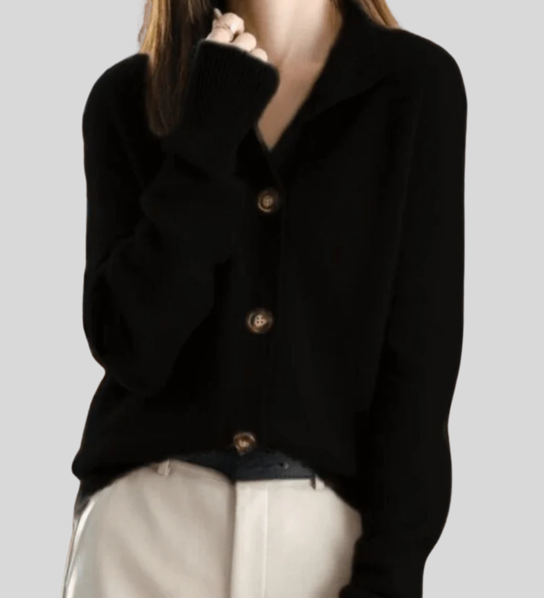 Women's Wool Blend Cardigan – Soft Knit with V-Neck and Front Buttons