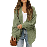 Women's Chunky Knit Cardigan – Oversized Wrap Style with Lantern Sleeves