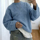 Loose-fit women's solid-colour knitted sweater – Soft and easy to wear