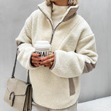 Soft Fleece Wool Sweater for Women with Turn-Back Cuffs – Loose Fit and Comfortable Warmth
