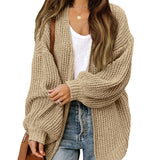 Women's Chunky Knit Cardigan – Oversized Wrap Style with Lantern Sleeves