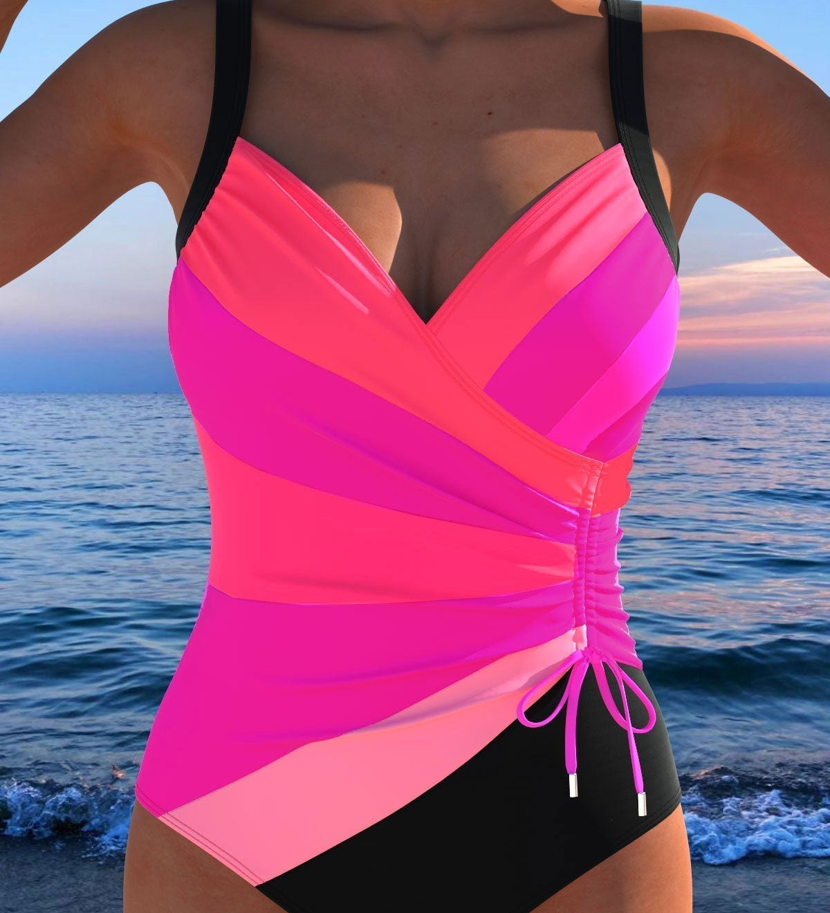Mercedes™ | Luxury swimsuit with crossover neckline and multicoloured print