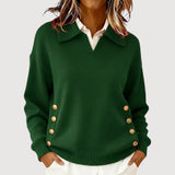 Long-Sleeved Women's Knitted Sweater – Elegant Classic Buttoned Collar