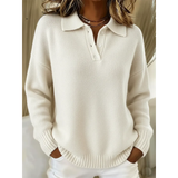 Loose-Fitting Women's Knit Sweater – Classic Collar Long Sleeves Polo Shirt