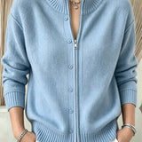 Women's zip-up crew-neck sweater - Soft and practical