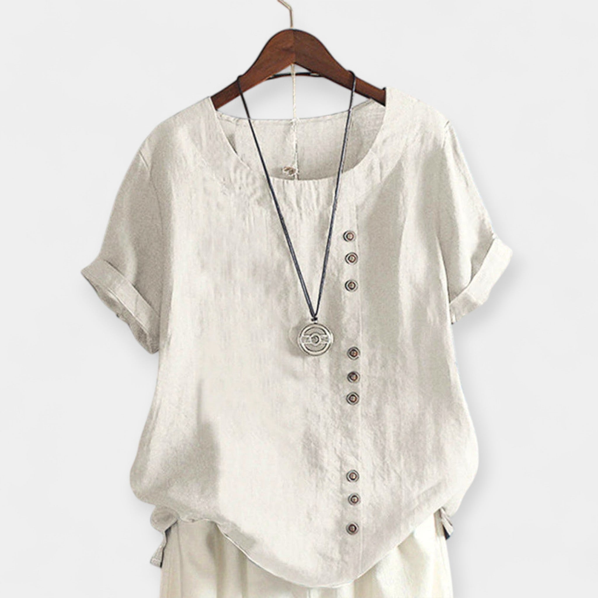 Sand | Button and Short Sleeved Blouse