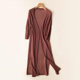 Lightweight Open Long Cardigan for Women with 3/4 Sleeves