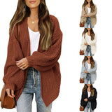 Women's Chunky Knit Cardigan – Oversized Wrap Style with Lantern Sleeves