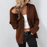 Knitted Hooded Vest Cardigan for Women – Casual V-Neck Buttoned Long Sleeves