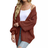 Women's Chunky Knit Cardigan – Oversized Wrap Style with Lantern Sleeves