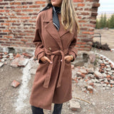 Women's Lace-Up Coat Cardigan – Casual Long-Sleeved Wool-Blend Jacket with Lapels and Pockets