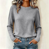 Women's solid-knit sweater – Long sleeves, casual everyday style