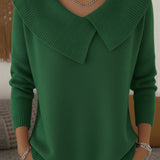 Ribbed Collar Knitted Sweater for Women – Elegant Long Sleeve Sweater