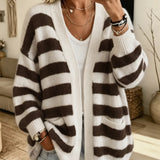 Women's striped cardigan with pockets - Comfortable and practical