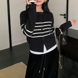 Women's Striped Knit Cardigan with Round Neck – A Comfortable and Casual Style for Everyday Wear