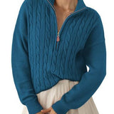 Women's half-zip high-neck sweater - Retro and comfortable