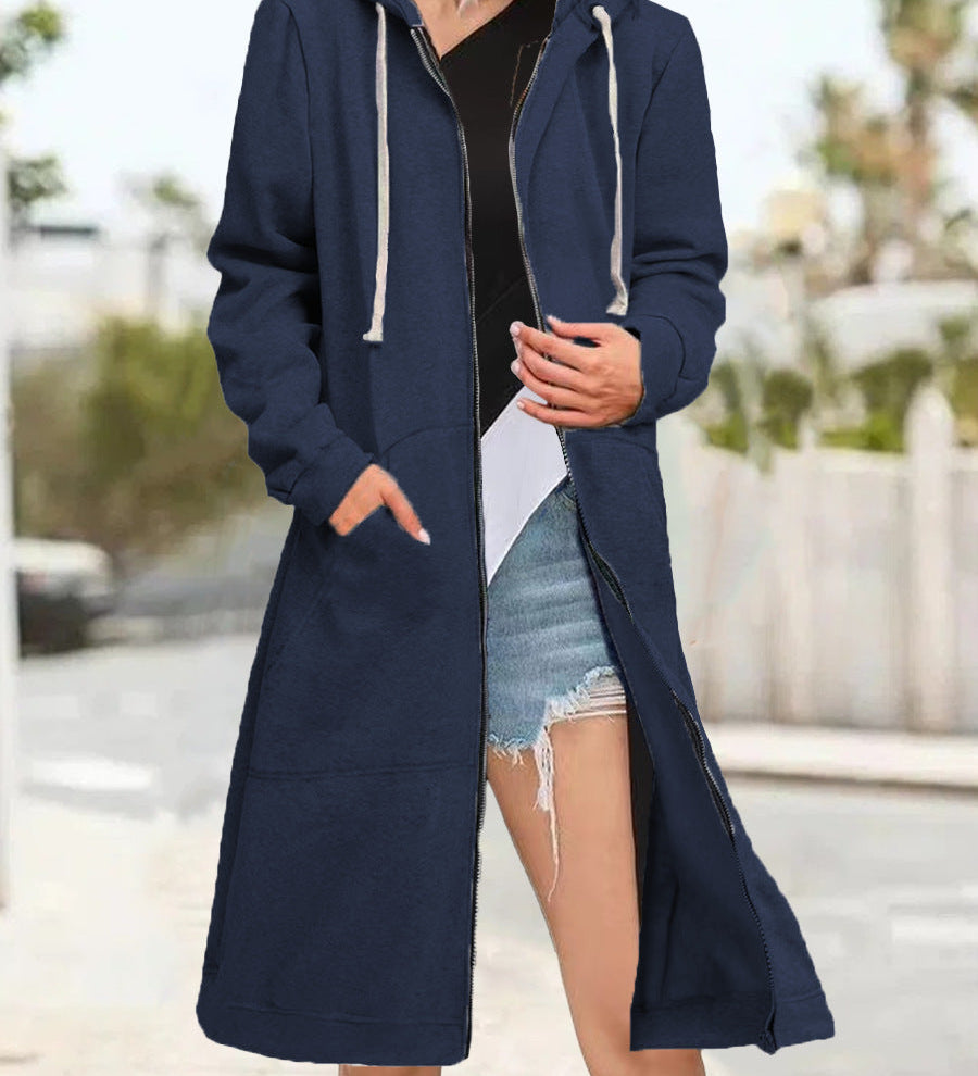 Multicoloured Oversized Women's Cardigan with Zip and Soft Hood