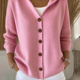 Women's Knitted Hooded Gilet – Elegant Knit with Buttons