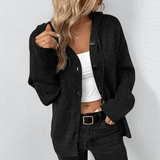 Women's Knitted Hooded Cardigan Gilet – Casual Button-Up Long Sleeve V-Neck