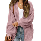 Women's Chunky Knit Cardigan – Oversized Wrap Style with Lantern Sleeves
