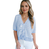 Soft and Original Short-Sleeve V-Neck Pullover with Bows