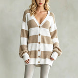 Women's striped knit coatigan - Soft and comfortable