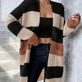 Women's Loose-Fit Striped Long Sleeve Cardigan – Casual and Comfortable Style, Available in Three Colours