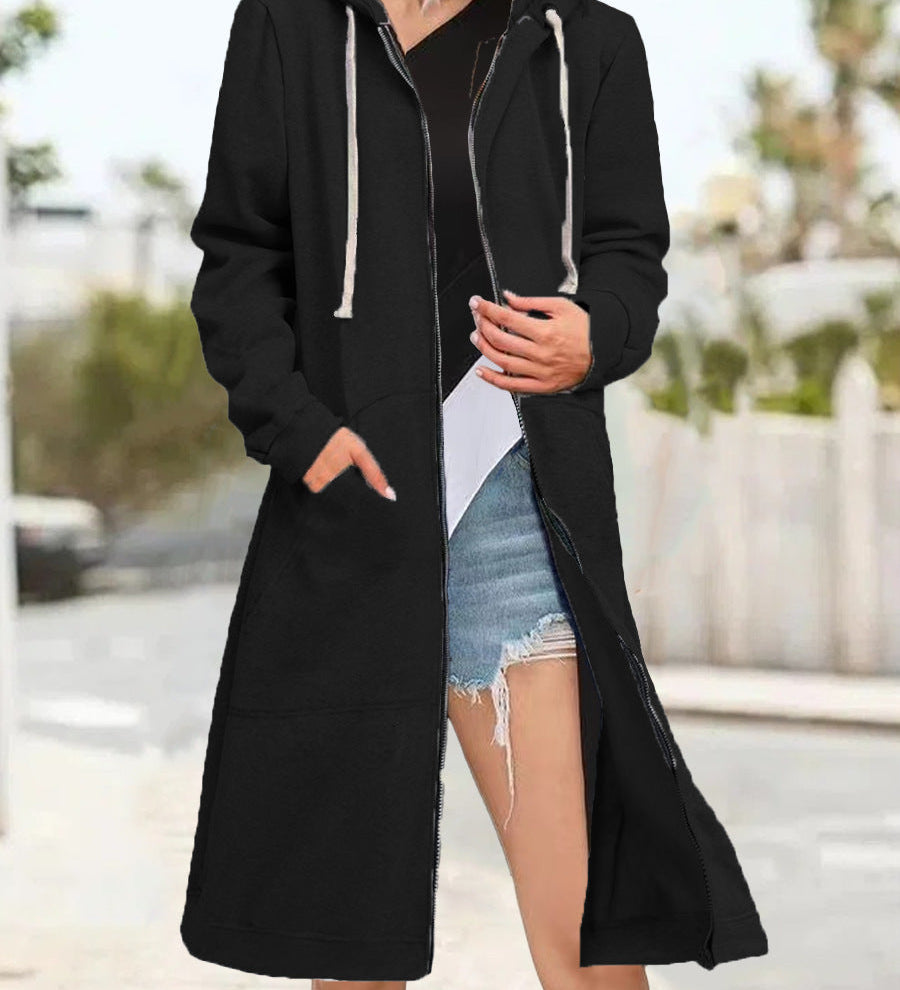 Multicoloured Oversized Women's Cardigan with Zip and Soft Hood