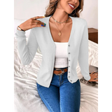 Elegant Fitted Women's V-Neck Cardigan - Buttoned Knitwear