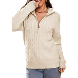 Women's half-zip high-neck sweater - Retro and comfortable