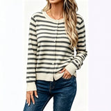 Women's Long Sleeve Striped Knit Cardigan – Casual, Comfortable, and Relaxed Fit