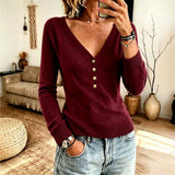Women's Simple V-Neck Knit Sweater – A Comfortable and Elegant Autumn-Winter Style