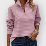 Ribbed half-zip sweater for women – Elegant V-neck knit sweater