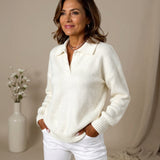 Loose-Fitting Women's Knit Sweater – Classic Collar Long Sleeves Polo Shirt