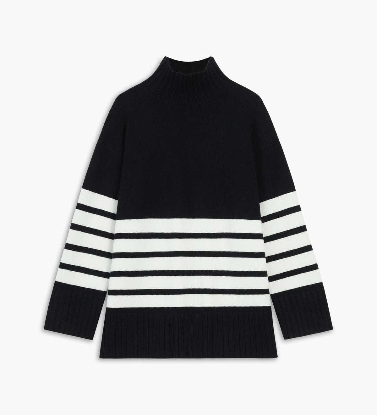 Women's Striped Turtleneck Sweater - Chic and Comfortable