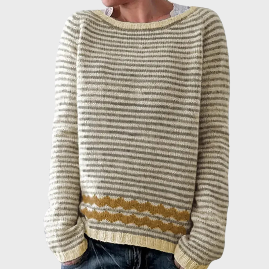 Liis | Knitted High Neck Jumper with Striped Pattern
