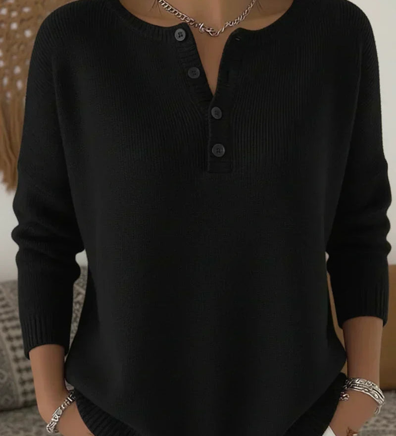 Women's buttoned Henley sweater – Soft and casual
