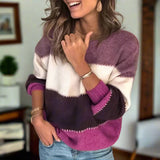 Modern Round Neck Sweater for Women – Comfortable Two-Tone Knit