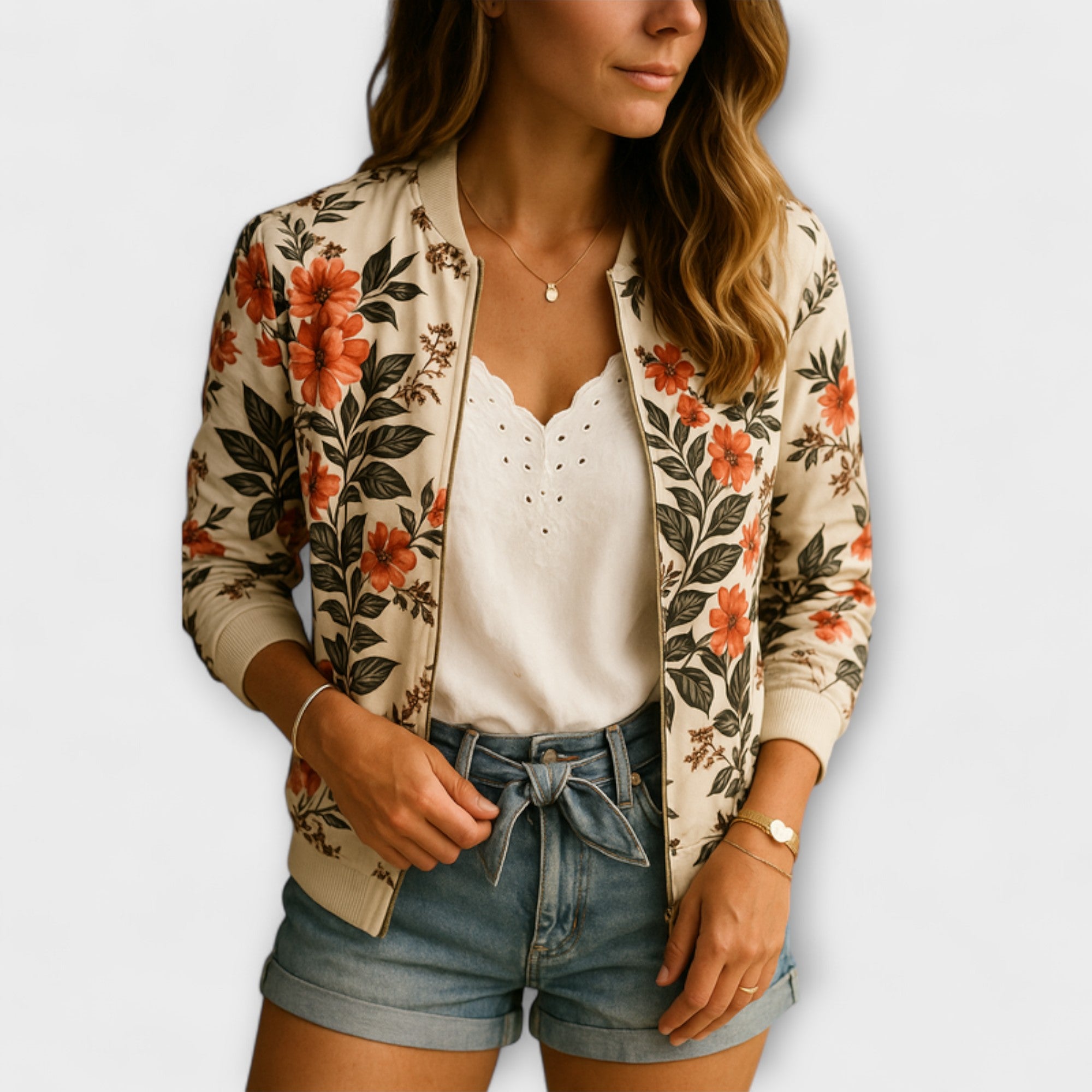Andreia | Elegant floral patterned bomber jacket