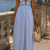 Laurina | Long Striped Dress with Cut-out Neckline