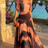 Dress with Orange and Brown Print