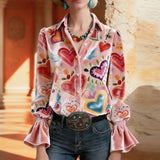Vintage Blouse with Heart Print