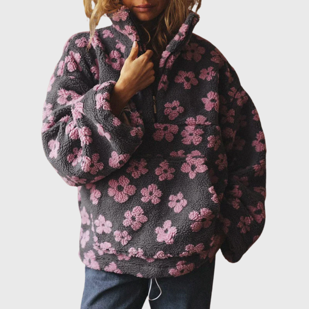 Clara | Warm floral-patterned half-zip fleece sweatshirt