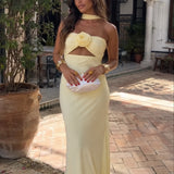Maxi Halter Dress with Rose Corsage