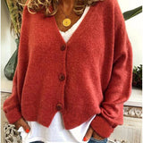 Women's Knitted Buttoned Cardigan with Soft Elegant V-Neck