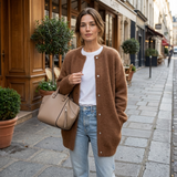 Elegant Long Buttoned Cardigan for Women – Comfortable Sweater with Round Neck