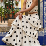 Top and long skirt set with polka dots